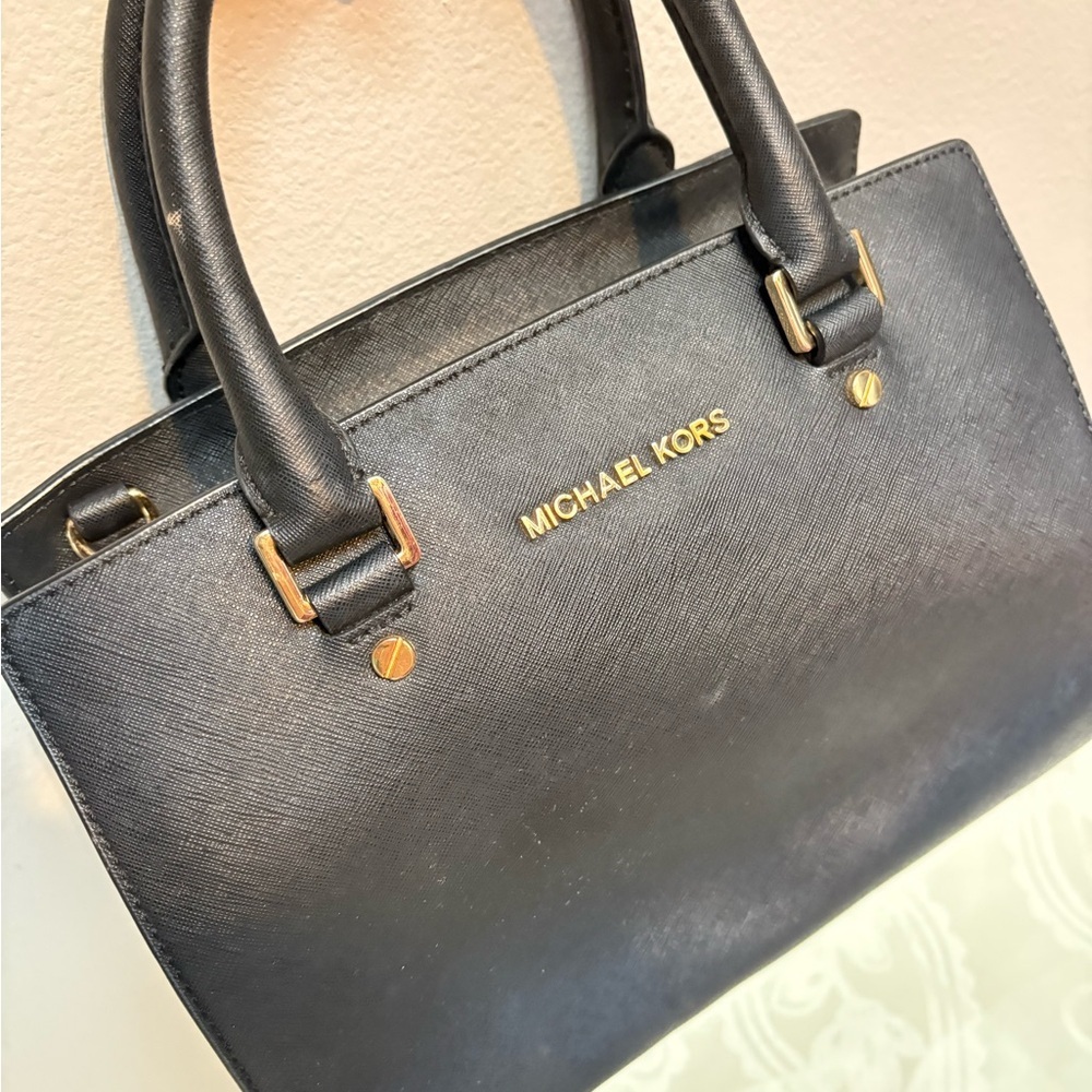 Michael Kors Black Selma Saffiano Leather Satchel - Picture 7 of 16